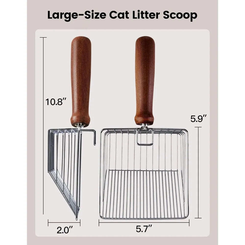 Cat Litter Scoop with Holder, Metal Cat Litter Scooper, Stainless Steel Heavy Duty Deep Shovel, Fast Fine Scoop Away Cat Litter