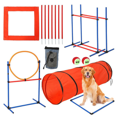 Dog Agility Course Backyard Set  Dog Obstacle Course Training Starter Kit with Tunnel, Puppy Agile Training Hurdle Adjustable