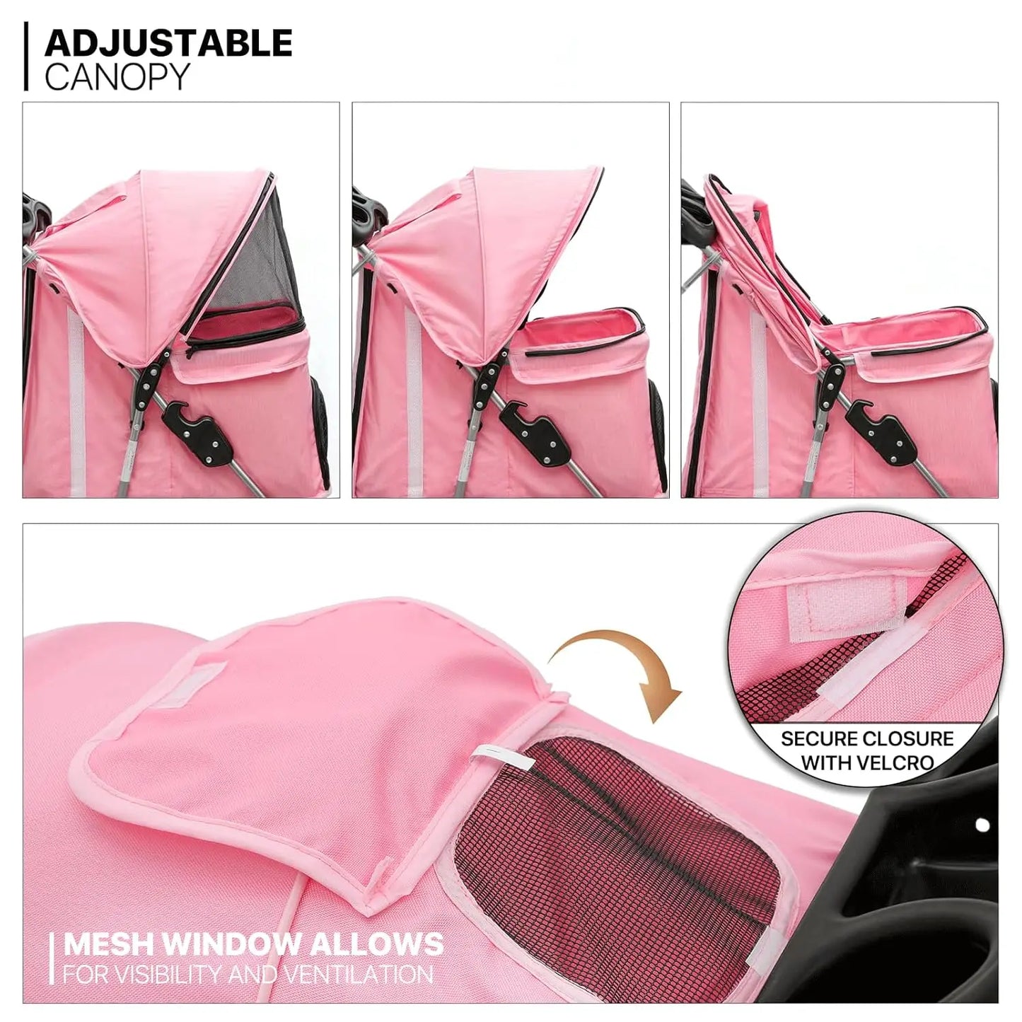 3-Wheels Foldable Pet Stroller with Waterproof Cover, Pet Strolling Cart for Small/Medium Dogs and Cats with Storage Basket